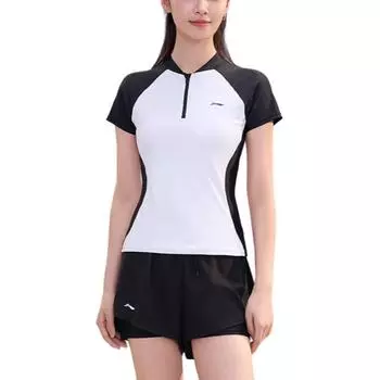 Li-Ning Удобный Модный Топ с Коротким Рукавом Простой Универсальный Повседневный Дышащий Купальник из Двух Частей Женский купальник LSYW185-1 M