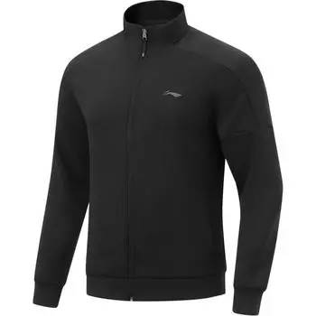 Li Ning Удобный повседневный кардиган с воротником-стойкой и логотипом бренда, с принтом букв, мужской свитшот, черный AWDU129-6 L