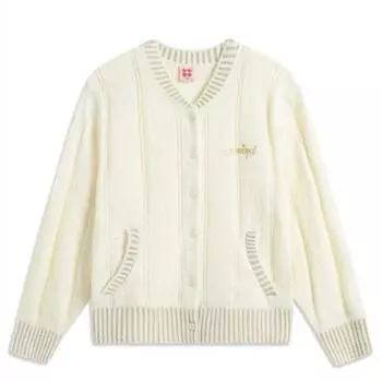 Li-Ning Удобный Повседневный Простой Кардиган Свитер с V-образным вырезом и длинными рукавами Женский свитер Молочно-белый AMBV036-1 M