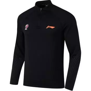 Li Ning Удобный повседневный свитер с воротником-стойкой, простая футболка с длинным рукавом и принтом в виде букв, мужские топы, черный цвет ATLU083-1 M