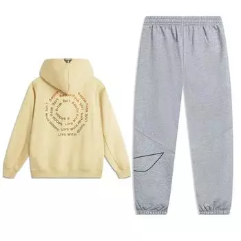 Li Ning удобный повседневный топ с капюшоном и буквенным принтом, теплые свободные трикотажные спортивные эластичные длинные брюки, комплект свитшота для мужчин AWDU503-5/AKLTD71-4 XXL