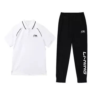 Li Ning удобный простой универсальный повседневный спортивный костюм мужской комплект стандарт-белый стандарт-черный YPLU043-1+YYKU181-1 L