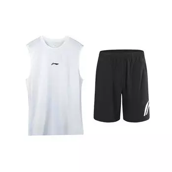 Li Ning Удобный пуловер с круглым вырезом, жилет, повседневный спортивный костюм, костюм унисекс YVSV027-1+YKSV197-2 XL