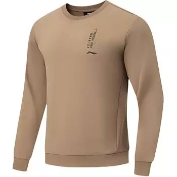 Li Ning Удобный свитер с круглым вырезом и буквами, длинный рукав, мужская толстовка, светло-каштановый-коричневый AWDTA65-3 S