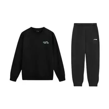Li Ning Удобный Свободный Простой Пуловер с Круглым Вырезом С Длинным Рукавом Топ в Комплекте с Брюками с Манжетами Средней Посадки Повседневный Спортивный Костюм AWDV377-1+AKLSG35-1 XL