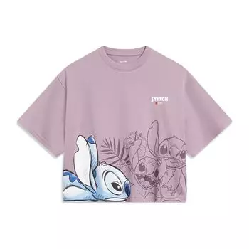 Li-Ning Укороченная свободная футболка с короткими рукавами X Disney Stitch с мультяшным принтом, женские топы лавандового цвета AHST498-3 XL