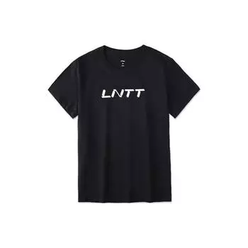 Li-Ning Универсальная тонкая свободная футболка с коротким рукавом и заниженной линией плеч, с круглым вырезом и буквами, унисекс, черная AHSU869-1 S