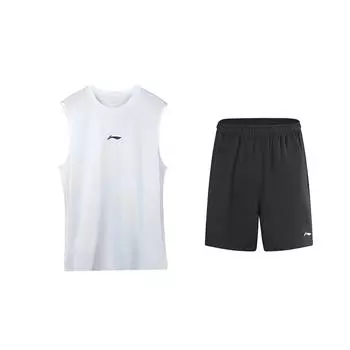 Li Ning Универсальный однотонный жилет с круглым вырезом, быстросохнущий, со средней посадкой, шорты до колена, повседневный спортивный комплект, унисекс комплекты YWBV053-1 S