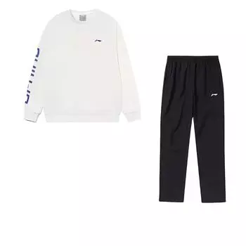 Li-Ning Универсальный теплый свободный пуловер с принтом, толстовка с длинным рукавом, удобные длинные брюки, повседневный спортивный костюм AWDRF44-3+AYKT413-1 XL