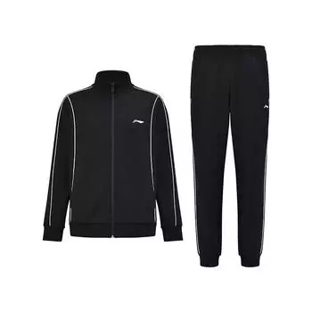 Li Ning универсальный удобный флисовый топ со стоячим воротником и заниженной линией плеч, эластичный пояс, длинные брюки, повседневный спортивный костюм унисекс, черный AWEU033 S
