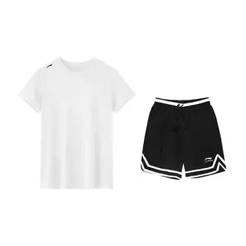 Li-Ning Универсальный Удобный Свободный Короткий Рукав Модный Простой Повседневный Спортивный Костюм Унисекс Комплекты ATSV597-1+YAPV001-1 M
