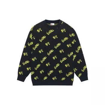 Li Ning Urban Nomad All Over Logo Вышитый свитер с длинным рукавом Мужской свитер Черный AMBS123-1 XXL