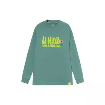 Li-Ning Urban Outdoors Logo Print Crew Neck Long Sleeve T-Shirt Men Tops Green AHSR985-1