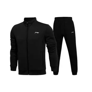 Li-Ning Утолщенный флисовый кардиган, толстовка и брюки, комплект, мужская толстовка, брюки, черный AWEQ029-1 5XL