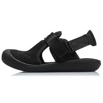 Li Ning Velcro Comfort Style Закрытый носок Плоские спортивные сандалии Детские сандалии Черный YKUQ004-7 34