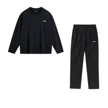 Li-Ning Versatile Outdoor Brand Logo Loose Long Sleeve Versatile Pants Casual Sports Suit Unisex suit Black YTLU033-1+AYKT413-1 M