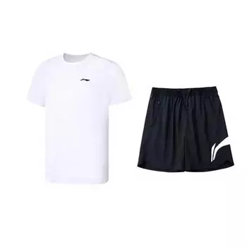 Li-Ning Versatile Round Neck Pullover Simple Comfortable Quick Dry Casual Sports Suit Unisex suit ATSS069-11+YKSV197-2 XL
