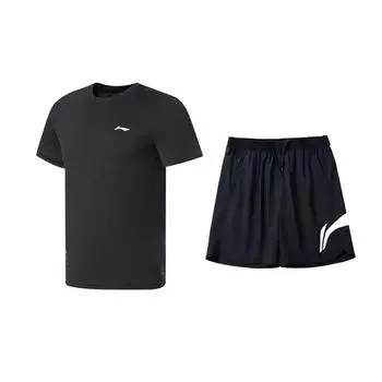 Li-Ning Versatile Round Neck Pullover Simple Breathable Quick-Dry Comfortable Casual Sports Suit Unisex suit ATSS069-1+YKSV197-2 L