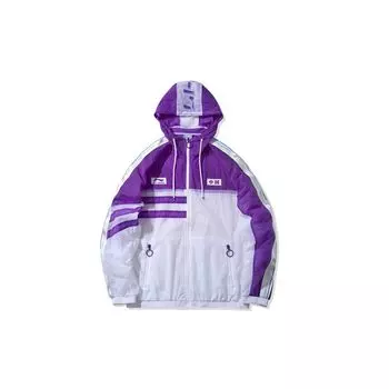Li-Ning Ветровка с капюшоном с цветными блоками, мужская верхняя одежда, ярко-лотосово-фиолетовый AFDQ163-2 XXL