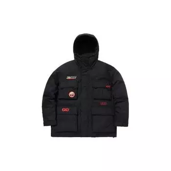 Li Ning Ветрозащитная теплая куртка-пуховик с капюшоном и несколькими карманами, мужская куртка черного цвета AYMQ123-3 M