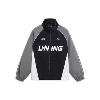Li-Ning Ветрозащитная водоотталкивающая цветная блочная буква принт свободный воротник спортивная куртка на молнии унисекс куртка черная AJDT741-1 M