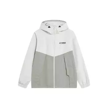 Li-Ning Ветрозащитная водоотталкивающая спортивная куртка с капюшоном и логотипом, мужские куртки светло-серого цвета AFDT833-3 M