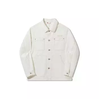 Li Ning Vital Series однобортная джинсовая куртка однотонного цвета, которую можно стирать, куртка унисекс, оттенок белого, выстиранный деним AJDT705-3 XL