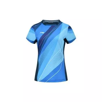Li-Ning Влагоотводящая быстросохнущая футболка с коротким рукавом для соревнований, женские топы, ярко-синие AAYT028-2 S