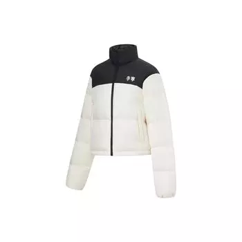 Li-Ning Водонепроницаемая короткая куртка-пуховик Color Block, женская верхняя одежда, цвет Off-White AYMT318-7 XL