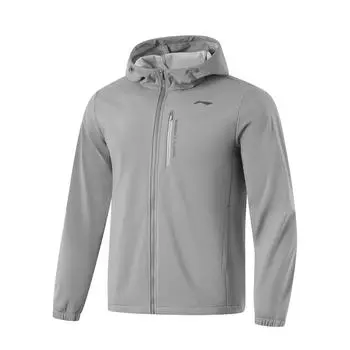 Li-Ning Водонепроницаемая однотонная флисовая ветровка с капюшоном и длинными рукавами, мужская верхняя одежда, цвет асфальтово-серый AFDU861-4 M