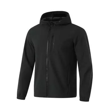Li-Ning Водонепроницаемая однотонная флисовая ветровка с капюшоном и длинными рукавами для мужчин, верхняя одежда, черный цвет AFDU861-1 3XL