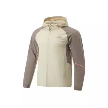 Li-Ning Водонепроницаемый кардиган с капюшоном и длинными рукавами с принтом логотипа, ветровка, мужская верхняя одежда, Ceramic-Secret Tree-серо-коричневый AFDU157-2 XL