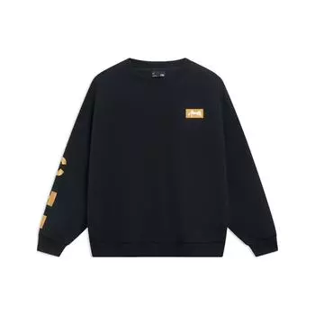 Li-Ning Вышитая этикетка с надписью на манжете, свитер с круглым вырезом, свободная толстовка унисекс, черная AWDT575-2 XL