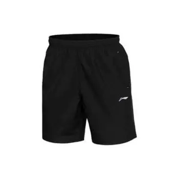 Li-Ning Вышитый логотип, дышащие, свободные, спортивные, однотонные, быстросохнущие, повседневные шорты, мужские шорты, черные, AKSR623-2 L