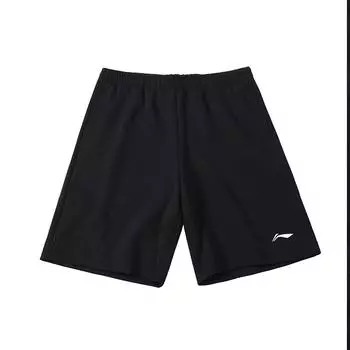 Li-Ning Вышитый логотип, трикотажные однотонные свободные спортивные шорты с пятью точками, мужские шорты, черные AKST453-1 L