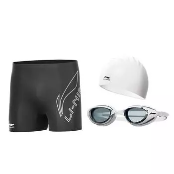 Li-Ning Высокоэластичные Мягкие Приятные к коже Быстросохнущие Модные Удобные Плавки Набор Мужская купальная одежда Черный LSKU820+LSKU808+LSKU253 L