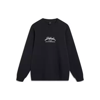 Li Ning Wade Series Back Duckbill Cap Letter Print Round Neck Pullover Sweatshirt Men sweatshirt Black AWDT493-1 S