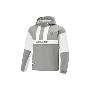 Li-Ning Короткая хлопковая куртка с капюшоном Wade Series Color-Block, мужские топы, смешанные цвета River-Stone-Grey Standard-White AJMT103-2 XL