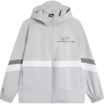 Li Ning Wade Series Color Block Letter Zipper Hooded Loose Sports Windbreaker Men Upper Clothing Mist-Gray AFDU397-2 L