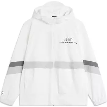 Li Ning Wade Series Color Block Letter Zipper Hooded Loose Sports Windbreaker Men Upper Clothing Standard-White AFDU397-4 XL