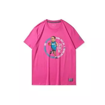 Li-Ning Wade Series, футболка с круглым вырезом и мультяшным принтом, мужские топы, румяно-розовые AHSQ475-5 L