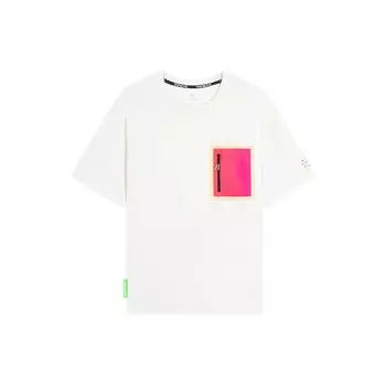 Li-Ning Wade Series Футболка унисекс с контрастным карманом и буквенным принтом с круглым вырезом и короткими рукавами Топы унисекс Off-White AHSSA43-1 M
