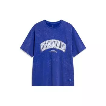 Li-Ning Wade Series Letter Print Casual Knit Drop Shoulder Short Sleeve T-Shirt Men Tops Dream-Blue AHSU001-3 M