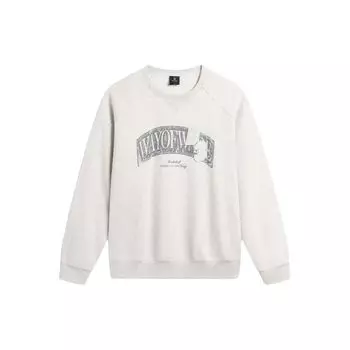 Li Ning Wade Series Letter Print Washed Loose Casual Cryp Neck Sweatshirt Men Sweatshirt Flower-Gray Tile-Gray AWDU003-6 2XL