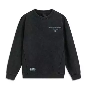 Li-Ning Wade Series Letter Round Neck Comfortable Breathable Versatile Loose Sweatshirt Men Sweatshirt Black AWDUG85-3 L