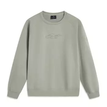 Li Ning Wade Series Letter Round Neck Удобная дышащая универсальная флисовая теплая свободная спортивная толстовка Мужская толстовка Frost-Gray AWDU293-4 2XL