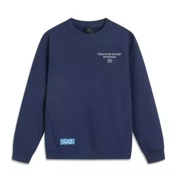 Li Ning Wade Series Letter Round Neck Удобная дышащая универсальная свободная толстовка Мужская толстовка Deep-Navy AWDUG85-1 L