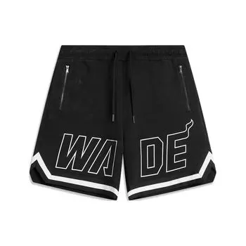 Li Ning Wade Series Letter Splicing Mid Waist Loose Straight Casual Shorts Men shorts Black AKSU341-6 L