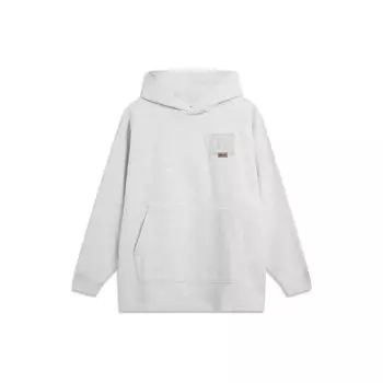 Li-Ning Wade Series однотонный флисовый теплый свободный пуловер с капюшоном унисекс толстовки с капюшоном цветочно-серый цвет речной камень-серый AWDT935-2 L