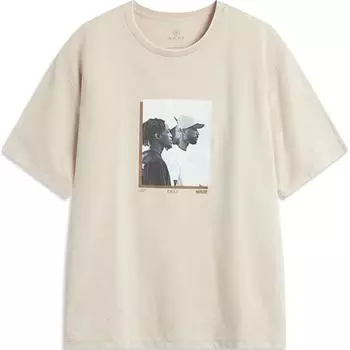 Li-Ning Wade Series Printed Letter Crew Neck Comfortable Breathable Short Sleeve T-Shirt Men Tops Oatmeal-Gray AHSU163-9 XL